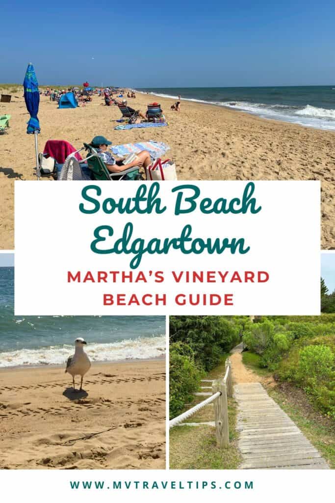 pinterest pin image for south beach edgartown. collage of beach images